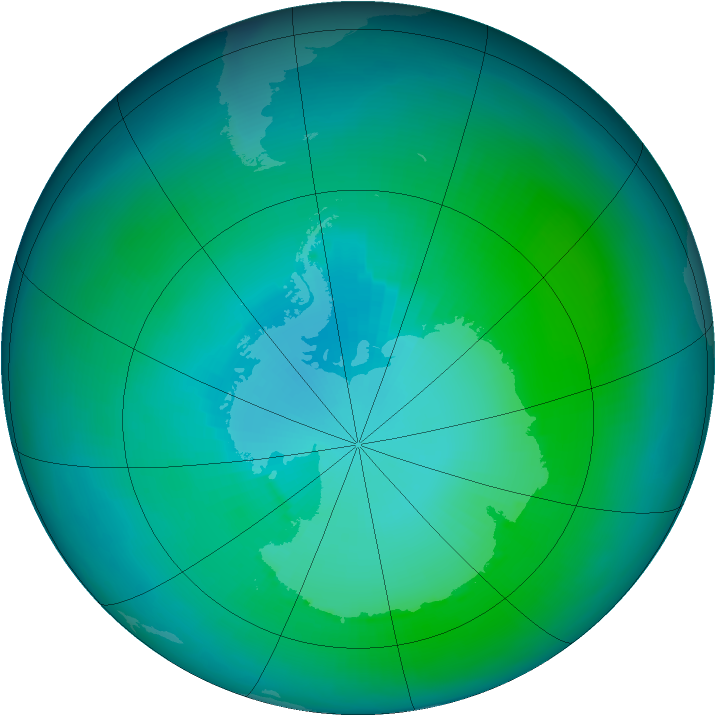 Antarctic ozone map for February 1993